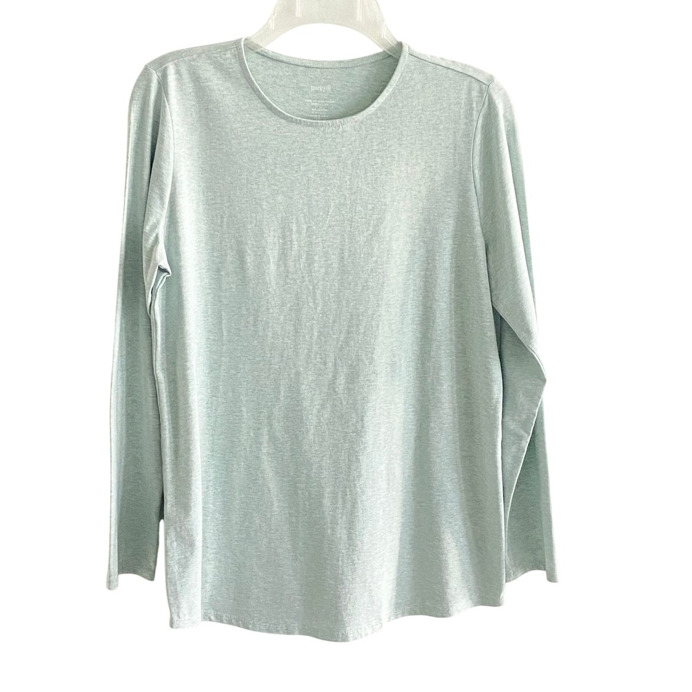Pure Jill Long Sleeve Shirttail Tee Mint Green Heathered Cotton Stretch Small